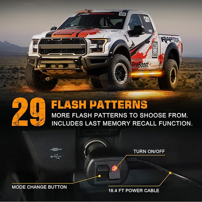 XRIDONSEN 2PCS 60 inch Emergency Truck Strobe Lights Strip 720 LED Running Board Lights Amber White Flashing Warning Hazard Safety Side Step Lights for Trucks Construction Vehicles Pickup SUV Jeep