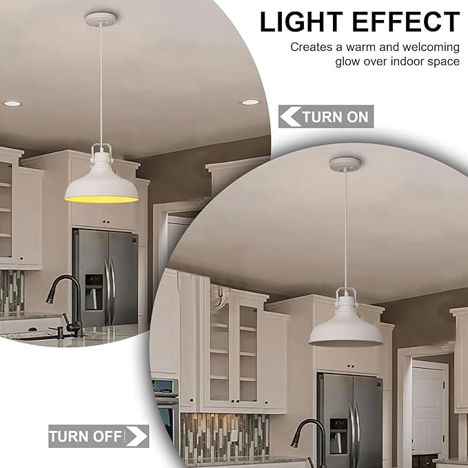 White Farmhouse Pendant Lights Matte Pendant Lighting for Kitchen Island Industrial Adjustable Height Vintage Dome Hanging Light Fixtures for Barn, Dining Room 3 Packs