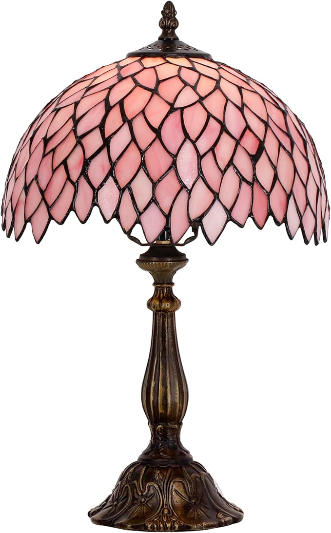 Tiffany Lamp Touch Control Table Lamp Pink Stained Glass Desk Lamp 12X12X19 Inches Wisteria Style Reading Light