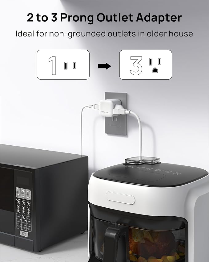 TROND 2 to 3 Prong Outlet Splitter 2 Pack, 3 Way Plug Extender with 360 Rotating Plug, US to Japan Power Adapter for Travel, 3 Prong Adapter for Non-grounded Outlet in Old House