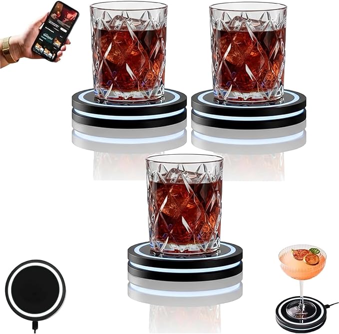 Smart Coaster Cocktail Maker Machine - 2026 New Portable Automated Bartender w/Smart Sensing Tech, Interactive Mood Lighting for Home Bar & Parties (3pcs)