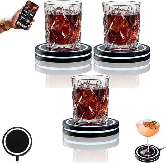 Smart Coaster Cocktail Maker Machine - 2026 New Portable Automated Bartender w/Smart Sensing Tech, Interactive Mood Lighting for Home Bar & Parties (3pcs)