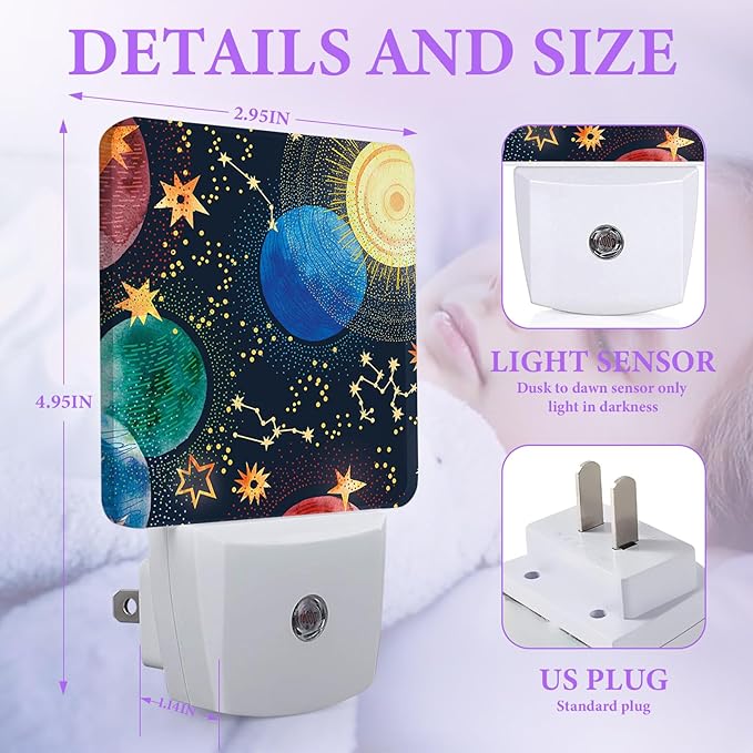 Boho Sun Moon Night Light,Plug-in Night Lights with Dusk-to-Dawn Sensor for Bedroom,Bathroom and Living Room Sleep Friendly lamp 0.5w