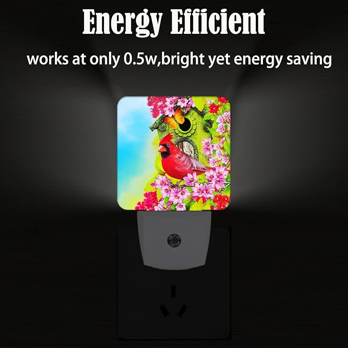 Red Cardinal Night Light,Plug-in Night Lights with Dusk to Dawn Sensor for Stairway,Hallway,Bedroom Sleep Friendly Ideal for Women/Girls/Boys Gift,0.5w