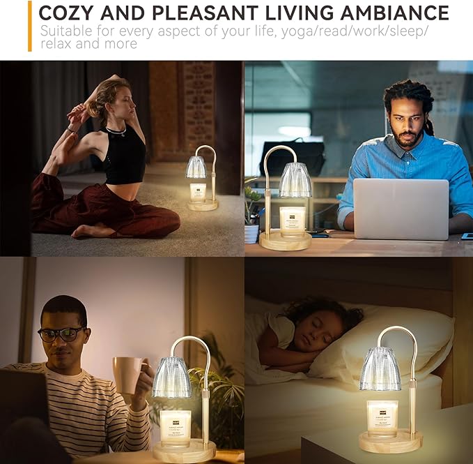 Candle Warmer Lamp with 3 Bulbs, Adjustable Height Dimmable Candle Warmer with Timer, Compatible with Large Jar Candles, Candle Lamp with Charming Gift Box for Her/Him