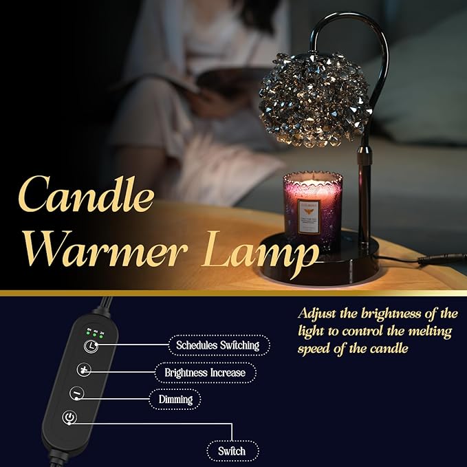 Luxury Candle Warmer Lamp with Crystal Gemstone Shade & Color-Changing Premium Base - Adjustable LED Wax Melt Warmer for Home Decor