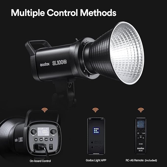 Godox SL100Bi 100W Bi-Color LED Video Light, 32100Lux@1M with APP Control, 2800K-6500K CRI/TLCI 96+/97+ Studio Light, 11 FX Effects Studio LED Continuous Video Light Bowens Mount