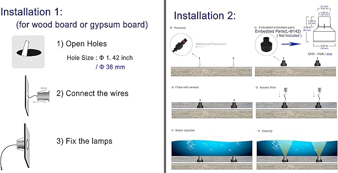 LED Underwater Pool Lights, 3W 12V-24V DC, IP68 Waterproof, Stainless Steel Aluminum, lamp for Inground Swimming Pools Ponds Fountains Steps (Blue)