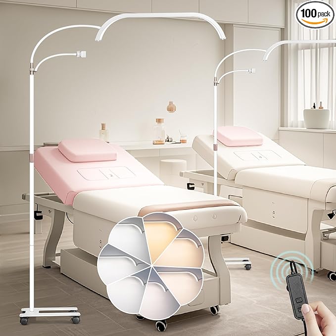 HITTI Estheticians Light, Flexible Gooseneck Lash Light for Eyelash Tech, LED Half Moon Light with Phone Holder, Stepless Dimming and 7 Color Modes Floor Lash Lamp for Tattoo Artists Nail Craft Beauty