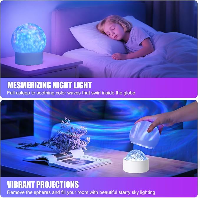 Starry Sky Rotating Water Ripple Night Light – 16 Color Ocean Wave Projector with Remote Control, Atmospheric Galaxy Projection Table Lamp for Kids, Teens, and Playrooms(Wave)