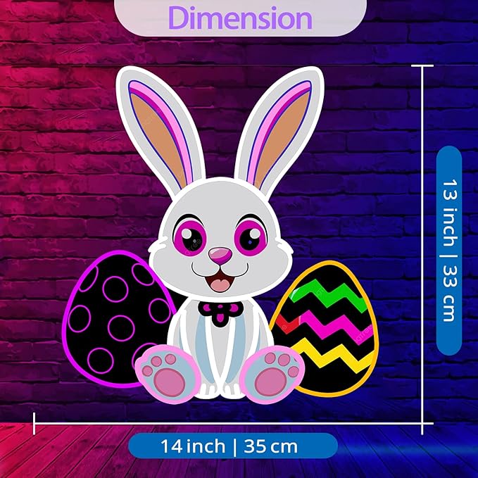 Easter Neon Sign, LED Light Up Bunny Eggs Decorations for Bedroom, Nursery Room, Classroom, Home, Acrylic Wall Mounted Lighted Cartoon Rabbit Decor, Easter Gifts for Boys and Girls, 14 x 13 Inches, USB Powered