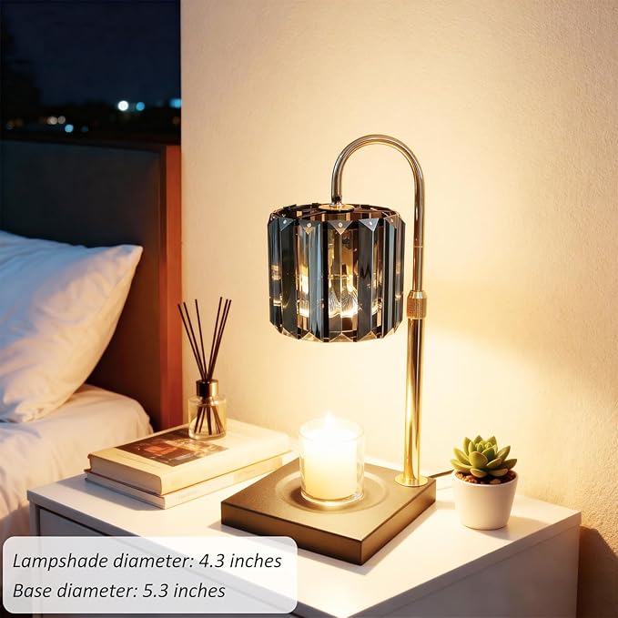 Candle Warmer Lamp with Timer, Dimmable Electric Candle Wamer Adjustable Height, Gifts for Women Mom, Glass Modern Candles Melter Lamp, Black