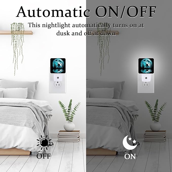 Bigfoot and Alien Night Light, Plug-into Wall Moon Forest Nightlight Lamp with Dusk to Dawn Sensor, Led Lamp 0.5W Energy Efficient for Boys Girls Adults Home Decor