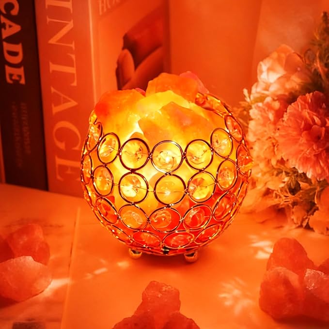 Natural Himalayan Pink Salt Lamp, Dimmable Brightness (Single Lighting Mode), USB Powered, Crystal Salt Rock Lamp for Home Decor, Night Light for Bedroom/Office, ETL Certified Cord (Crystal Sphere)