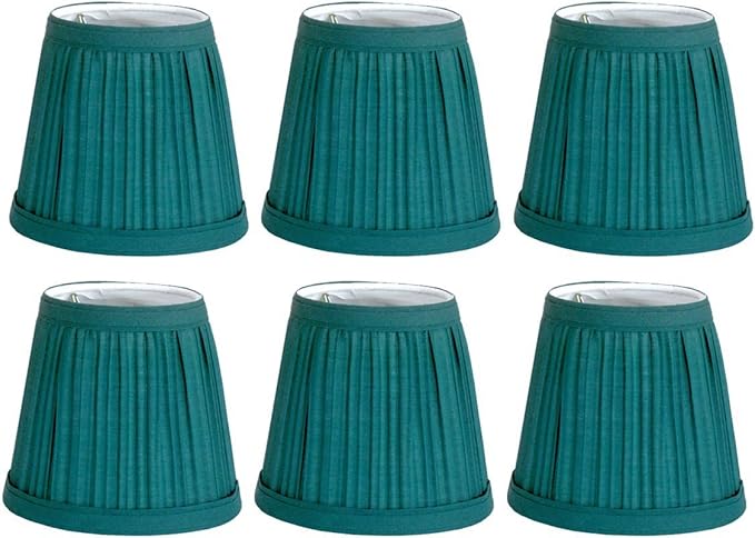 Renovators Supply Manufacturing Small Clip On Lamp Shade Green Fabric 4" Tall Vintage Mini Clip On Pleated Drum Style Fits Chandelier Candelabra Bulb Living Or Bedroom Lampshade Replacement Pack Of 6