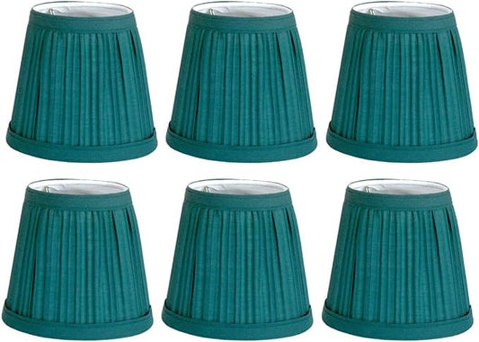 Renovators Supply Manufacturing Small Clip On Lamp Shade Green Fabric 4" Tall Vintage Mini Clip On Pleated Drum Style Fits Chandelier Candelabra Bulb Living Or Bedroom Lampshade Replacement Pack Of 6
