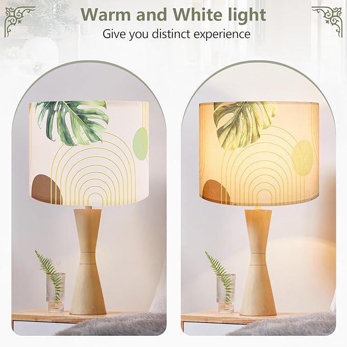 13-inch Fabric Linen Lamp Shade, Boho Lampshade with Tropical Plant & Gold Line Pattern, Lamp Shades for Floor Lamps fit with Spider/Uno, Drum Lampshades for Table Lamp/Pendant (Easy Assemble)
