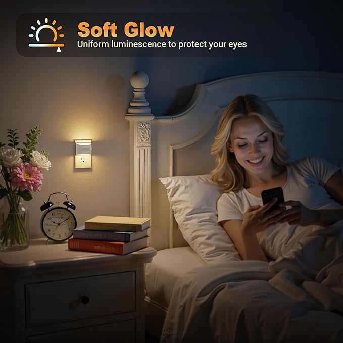 JandCase Motion Sensor Night Light, Night Lights Plug into Wall, Dusk to Dawn Sensor Nightlight with Motion Activated, 30/60/100lm Brightness Dimmable, 3000K Warm White, for Kids Bedroom Hallway