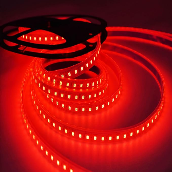 SUYOOULIN LED Strip Lights, AC110V/120V 16.4ft/5m 15000LM SMD 2835 600 LEDs Light Strips Tube Waterproof IP67 LED Ribbon, 2 Times Brightness Than Low Voltage Strip Lights (Red)