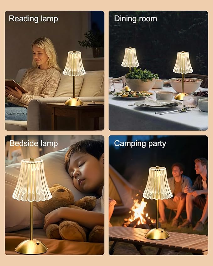 Gold Rechargeable Table Lamp [2 Pack], Cordless Touch LED Bedside Lamp with 3 Color Modes, USB Dimmable