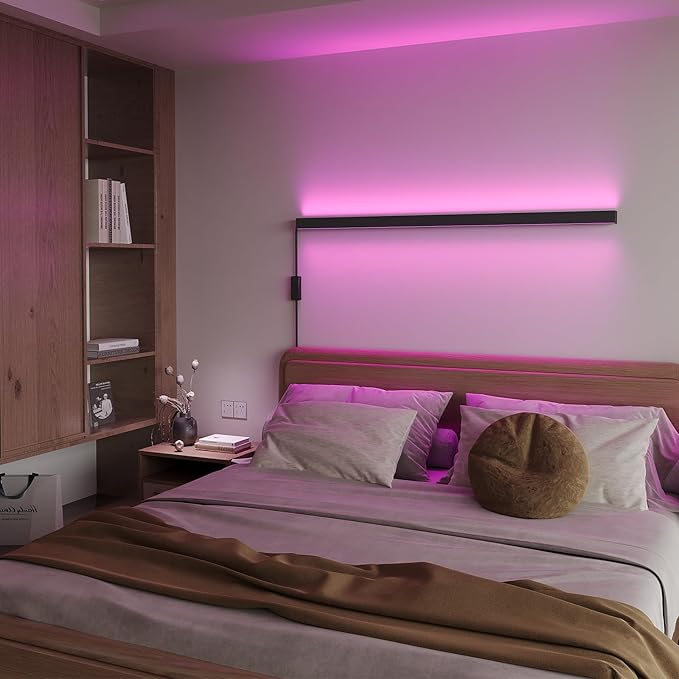Smart LED Wall Sconce Alexa & Google Home Compatible, 35.4" Plug-in/Hardwire RGBCW Wall Mount Light Bar, Color Changing & White Dimmable, Modern Wall Lamp for Bedroom, Living Room Decor, 1pcs