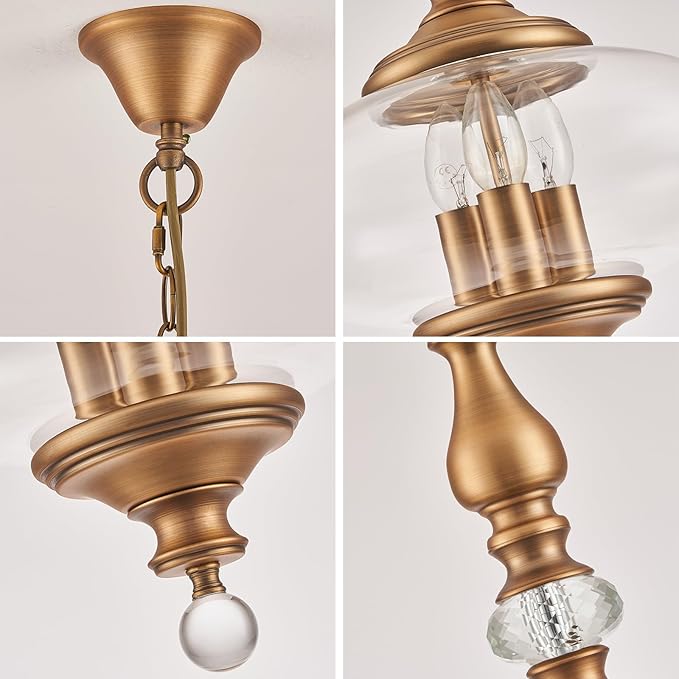 Vintage Kitchen Island Pendant Light Antique Brushed Brass Glass Pendant Light for Kitchens, Dining Rooms Stairs W 11.8 in. H 23.6 in.
