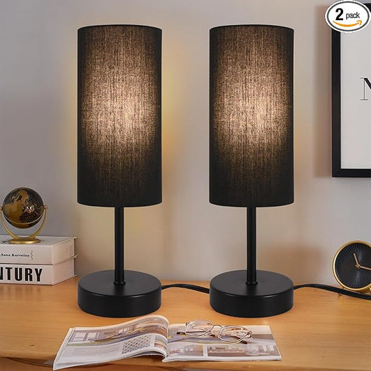 2 Pack Table Lamp for Bedroom, Bedside Lamps for Nightstand with Wire Switch, Minimalist Desk Lamps with Linen Fabric Shade for Kids Room Living Room Office Dorm, Bulb Included