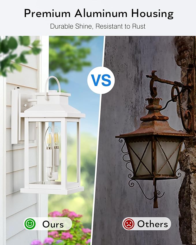 VIANIS Large White Porch Lights Outdoor, Modern Dusk to Dawn Outdoor Lighting Fixtures Wall Mount for House, Anti-Rust Exterior Wall Sconce Lantern for Front Porch, Waterproof Coach Lights for Garage