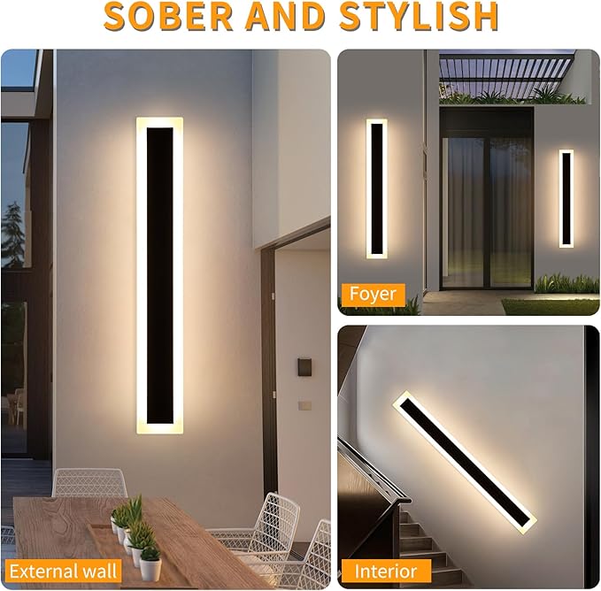 Mikeru Upgraded Widened 2pack 47.2inch Outdoor Wall Light Fixtures, 10%-100% Dimmable Outdoor Wall Lights Exterior Front Porch Light 3000-6000k Outdoor Light Fixtures Wall Mount for Basement, Garage