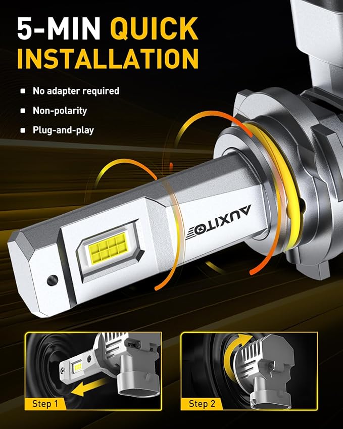 AUXITO 9005 LED Bulbs HB3 Light 6500K Daylight White Ultra-Bright, 60W Fanless Fog Light Bulb,True 1:1 Size, Plug-N-Play, Pack of 2