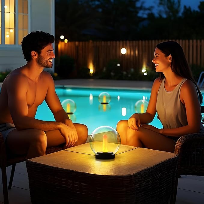 2-Pack Solar Floating Pool Lights Ball Outdoor Water-Resistant IP66 Solar-Powered that Float Candles Flickering Lights for Swimming Pool Decor Pond Garden Party