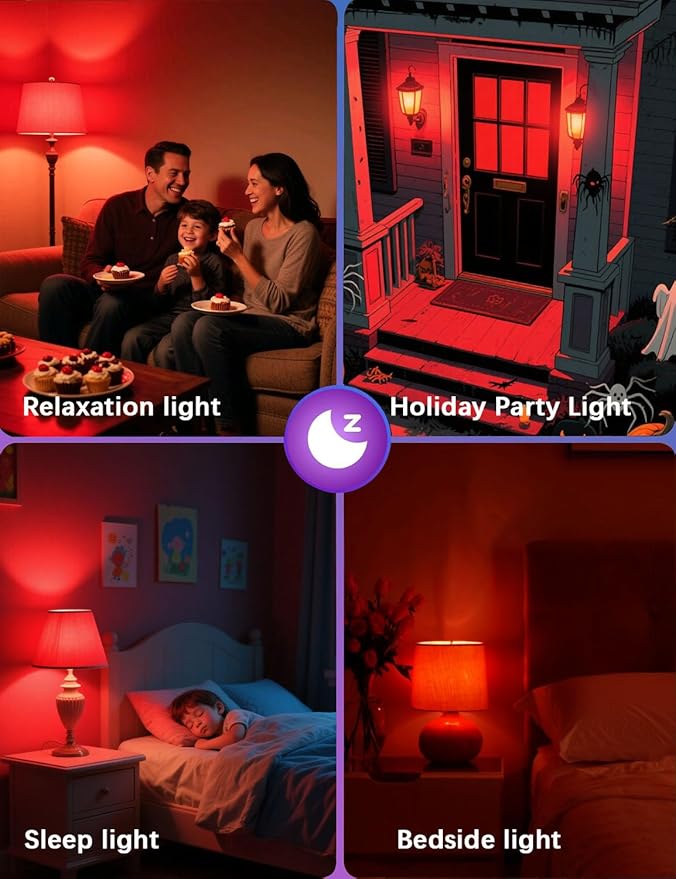 650nm LED Red Sleep Light Bulb Dimmable, 100% Blue Light Blocking Bulb Promoting Melatonin Red Light Bulbs, A19 7W E26 Base Dim Light Bulbs for Bedroom,4Packs