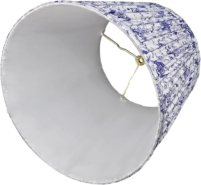 RDI Pleated Pattern Fabric Lampshade, Flora Collection, Medium Lamp shade, 10 x 14.5 x 10 inch (Top x Bottom x Height), Blue White Garden