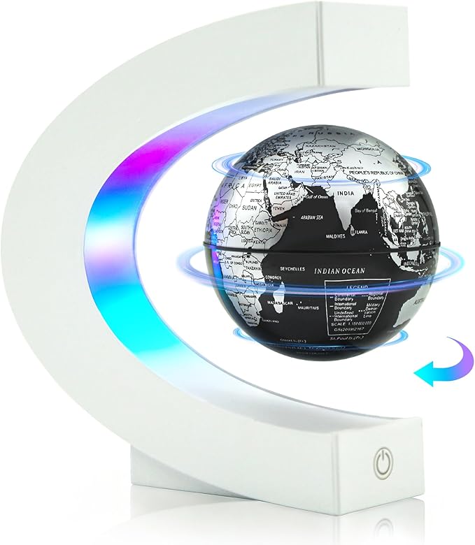 Flagest Magnetic Levitating Globe with LED Light, C Frame Floating World Globe Lamp, Cool Gadgets for Men Boys and Girls, Cool Stuff Tech Gifts for Office Bookshelf Home Desk Decor