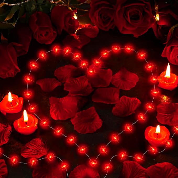 ZGWJ Valentines LED Fairy Lights, 2 Pack 50LED 16FT Red Heart String Lights Battery Operated,Waterproof Valentines Lights for Wedding Party,Mother's Day Decor Indoor Outdoor Decoration