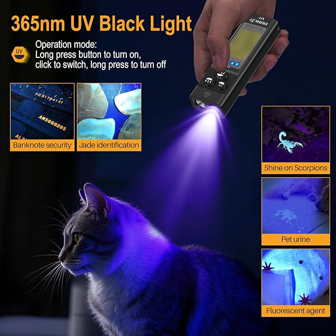 BORUIT U7 LED Small Powerful Flat EDC Flashlight with 365nm UV Black and RGB Light,USB C Rechargeable 1100L Pocket Flash Light with Clip,IP65 Waterproof,Magnetic,Power Bank Function