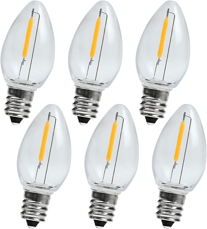 Night Light Bulb – C7 E12 LED Bulbs – Candelabra, 0.6 Watt Equivalent 7W Incandescent Bulb, Warm White 2700K, Window Candles & Chandeliers Replacement Bulb, 6 Pack