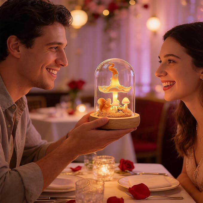 QUELIEN Mushroom Lamp,Mothers Day Mom Gifts for Mom,Light Up Mushroom in Glass Dome,Birthday Party Decorations,Ideal Birthday Gift,GirlfriendGift