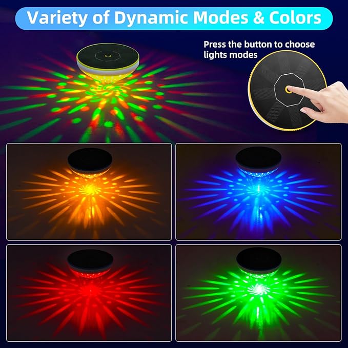 Solar Floating Pool Lights, Smart Auto ON/Off Pool Light with 6 Dynamic Lighting, IPX8 Waterproof RGB Floating Pool Solar Lights for Bathtub Garden Party (1 Pack)