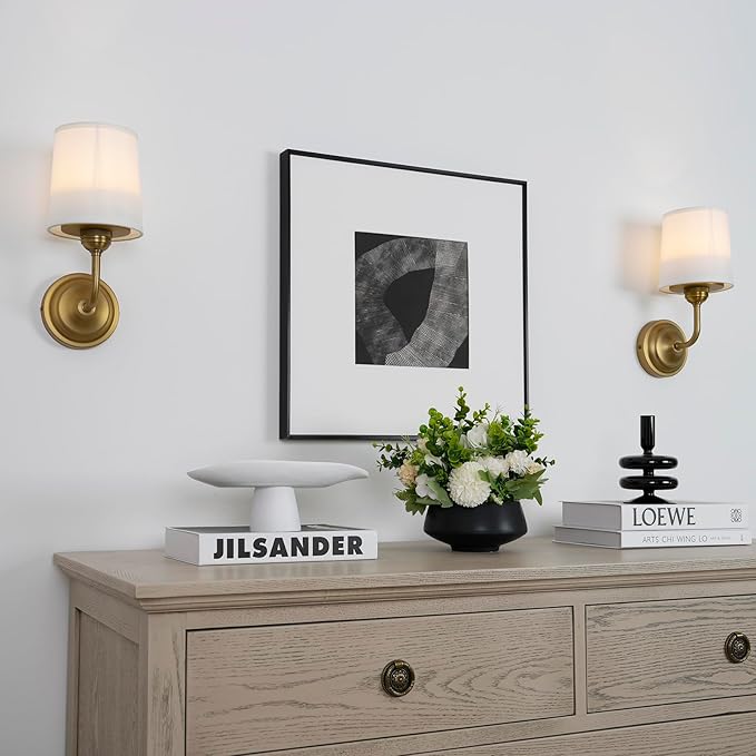 HEQIQEH Vintage Gooseneck Battery Operated Wall Sconce Light Fixture Set of 2 with Remote Control, Flared Funnel White Fabric Shade Dimmable Nightstand Lamps for Bedside Bedroom Living Room（antique-2）
