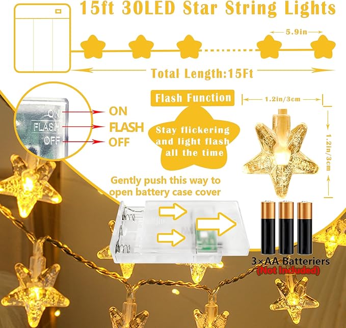 ITICdecor Christmas Lights Battery Operated Star Fairy String Lights Twinkle Lights 30 LED Christmas String Lights for Room Party Wedding Holiday Decorations