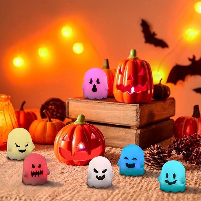 Wondise Halloween Flickering Flameless Candles with Remote and Timer, Color Changing Battery Operated Tea Lights Candles Spooky LED Candles for Halloween Home Horror Party Decoration(2 x 2.4 Inches)