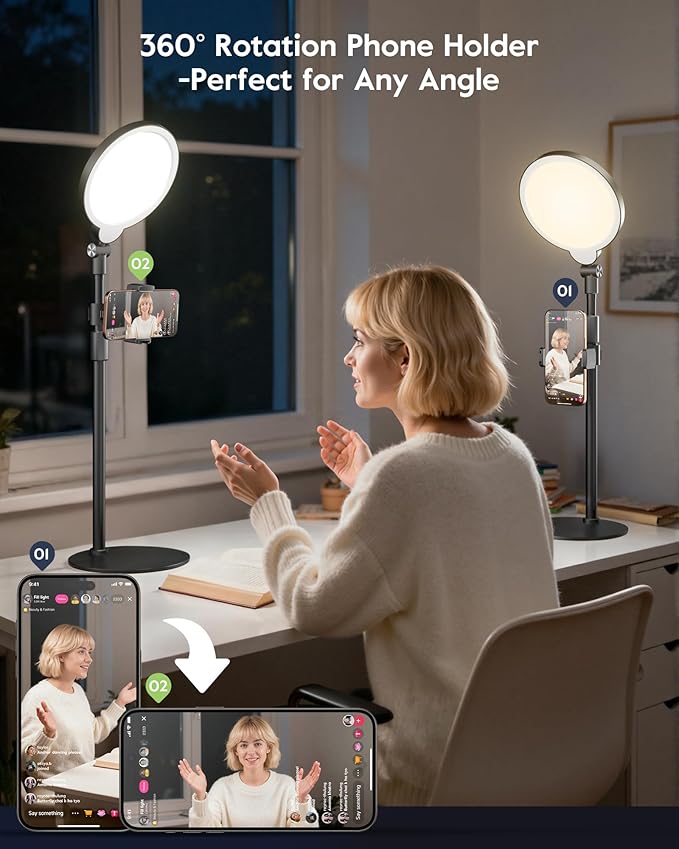 2 Packs Desk Ring Light with Stand, Adjustable Desktop Light with Phone Holder for Video Calls, Zoom Lighting for Computer/Laptop/Conference/Webcam, Video Light for Recording, Podcast,Photography
