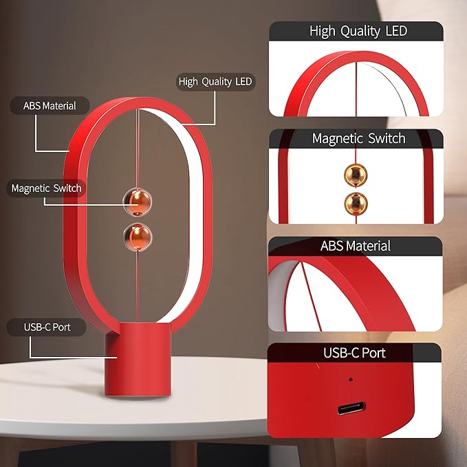Magnetic Lamp - USB-Powered LED Table Lamp with Floating Design - Perfect for Home, Office, Dormitory, Hotel and Living Room(RED)