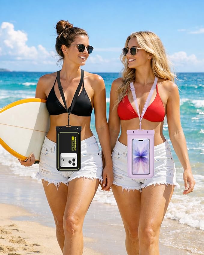 Floating Waterproof Phone Pouch 2 Pack, IP68 Waterproof Phone Case, Up to 8.3" Dry Bag for iPhone 17 16 15 14 Pro Max Samsung S25 Ultra S24 S23, Kayak/Beach/Cruise Travel Essentials - Black+Purple