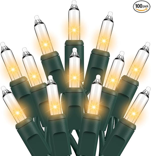 Christmas Lights Clear White 100 Count Incandescent Lights UL Certified Connectable Christmas Tree Lights with Green Wires for Indoor Outdoor Xmas, Wedding, Holiday, Party, Home Decorations