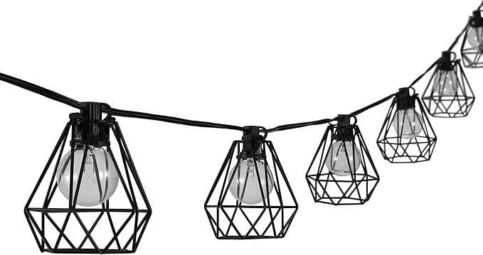JONATHAN Y JYL8705A Indoor Outdoor Contemporary Transitional Incandescent G40 Diamond Cage String Lights Garden Patio Backyard Porch Balcony, 10 ft. 10-Light, Black
