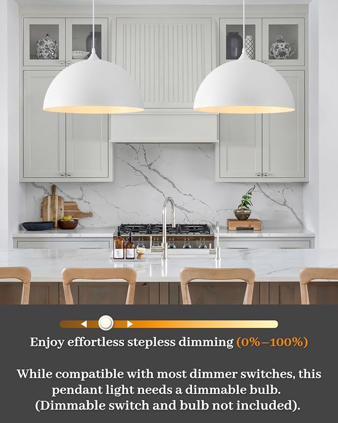 White Dome Pendant Lights Kitchen Island, 16 Inch Large White Dome Pendant Light, Modern Farmhouse Pendant Light for Kitchen Island, Dining Room, Cafe, Bar, 1 Pack