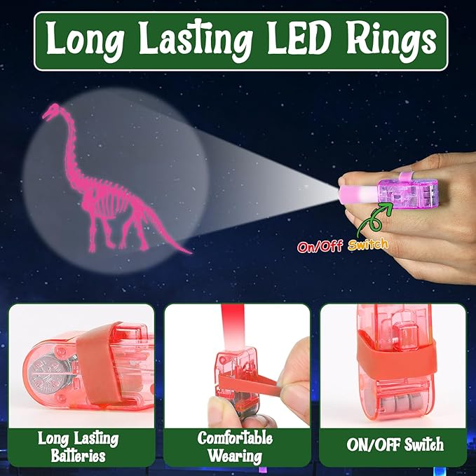 36Pcs Dinosaur LED Finger Lights Dinosaur Party Favors Glow in The Dark Light Up Finger Lights Dino Skeleton Themed Toys Bulk for Kids Birthday Party Goodie Bag Stuffer Birthday Gift Classroom Prize