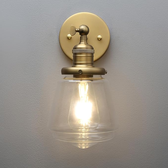 Phansthy Wall Sconces Light Fixture Industrial Wall Lamp, 180 Degree Adjustable Bathroom Vanity Light, Wall Light with Glass Shade Wall Decorative Lighting for Kitchen Living Room Hallway (Antique)